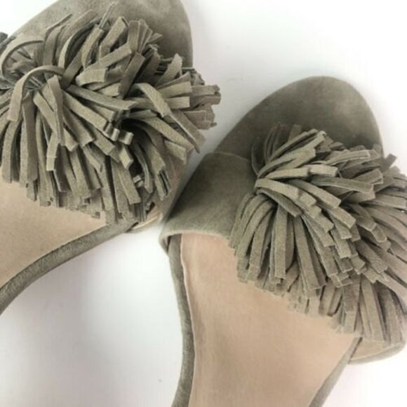MADEWELL Lainy Sandals Ankle Wrap block heel  Clay Taupe Suede Pom Fringe Shoes - Picture 7 of 10